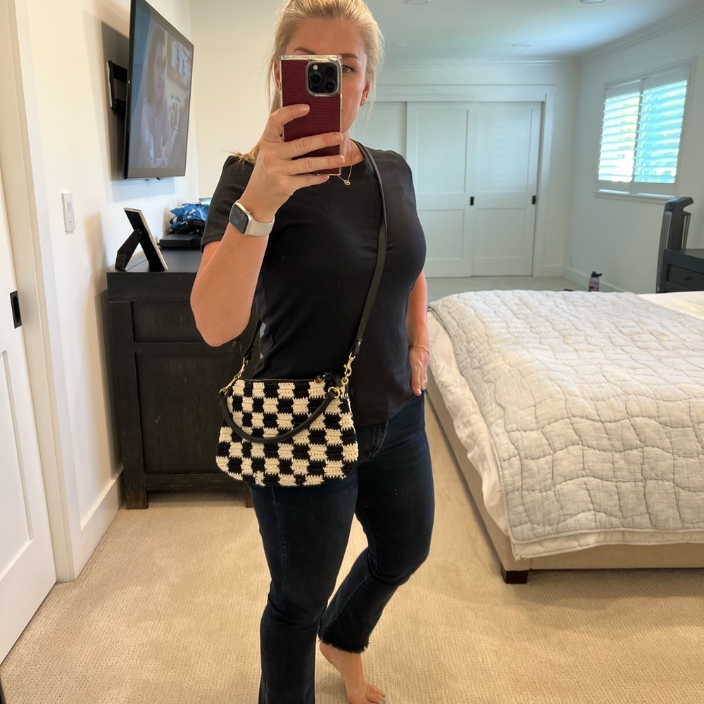 Clare V Black and White Checkered Crossbody Bag